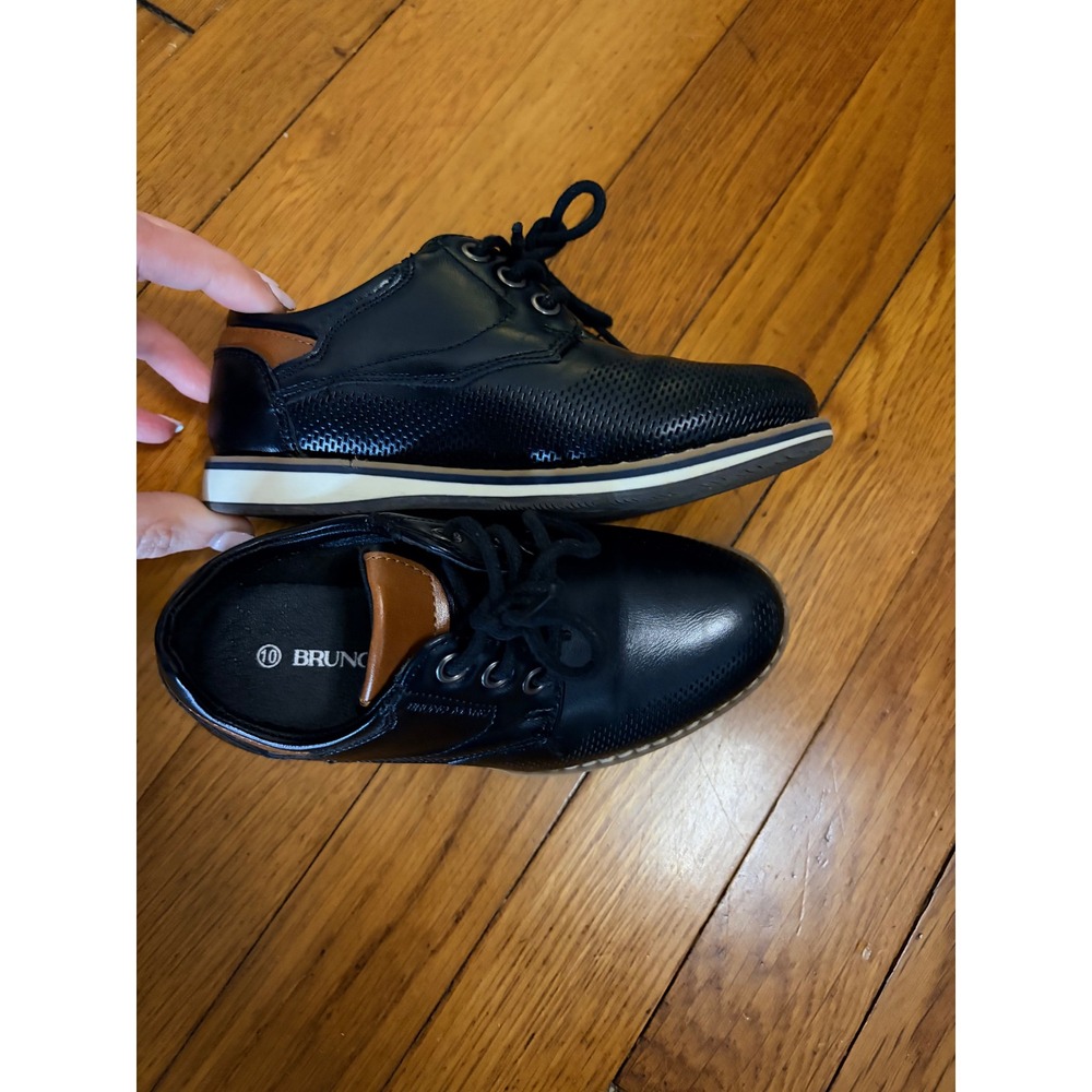 Bruno‎ Marc Boys Black Dress Shoes Perforated Lace Up Oxfords Size 10 SBOX2332K